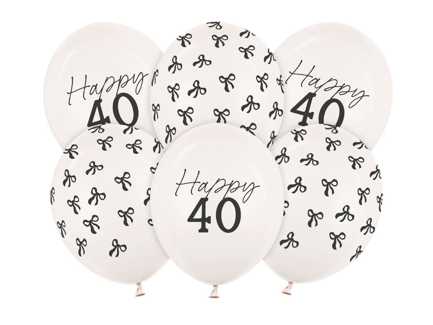 40 Jaar Ballonnen Zwart Wit Strik 30cm 6st van Partydeco koop je bij Partywinkel