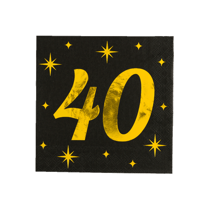 40 Jaar Servetten Zwart Goud 19cm 16st van Paper Dreams koop je bij Partywinkel