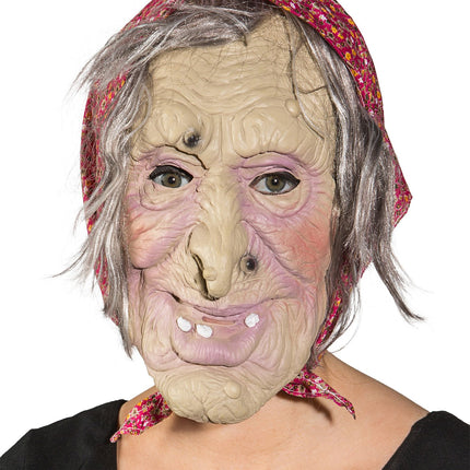 Häxmask med huvudduk och hår