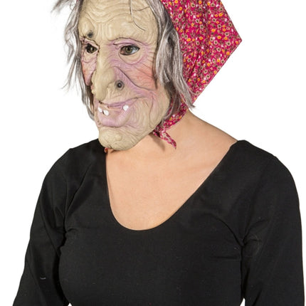 Häxmask med huvudduk och hår
