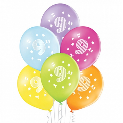 9 år, färgade ballonger, 30 cm, 10 st