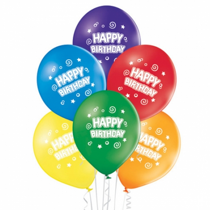 Färgade ballonger ”Happy Birthday”, 30 cm, 10 st
