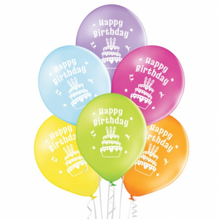 Färgade ballonger ”Happy Birthday” – tårta, 30 cm, 10 st