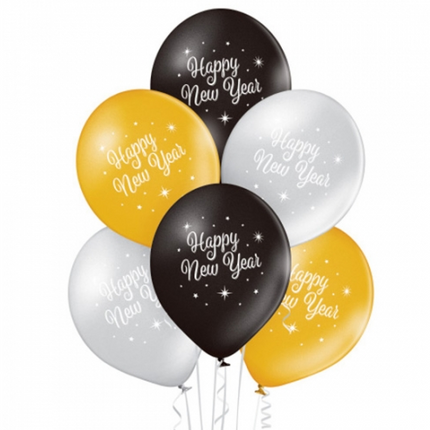 Nyårsballonger – svart, guld, silver, tårta – 30 cm – 10 st