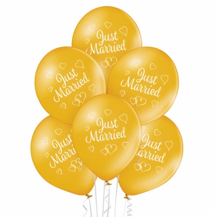 ”Just Married”-ballonger, guld, 30 cm, 10 st