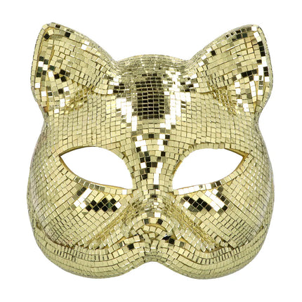 Halvmask Disco Cat guld
