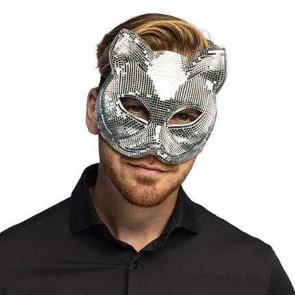 Halvmask Disco Cat silver