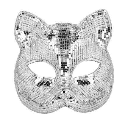 Halvmask Disco Cat silver