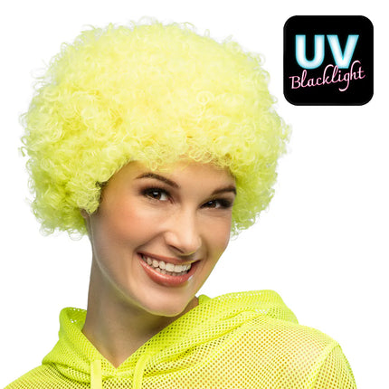 Peruk Curly, neongul, UV
