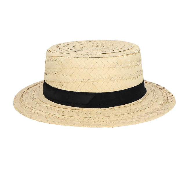 Beige stråhatt med svart band