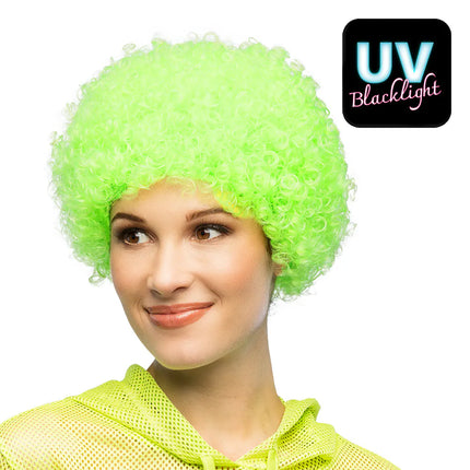 Peruk Curly, neongrön, UV
