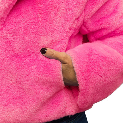 Fluffig rave-jacka i neonrosa (M/L)