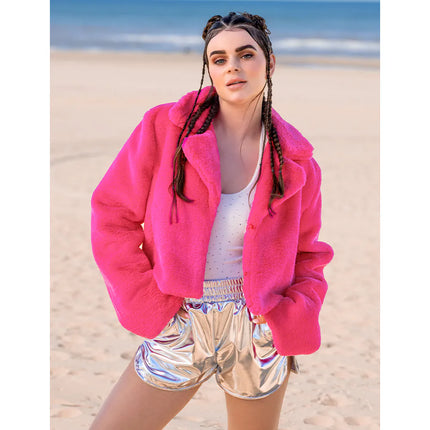 Fluffig rave-jacka i neonrosa (M/L)