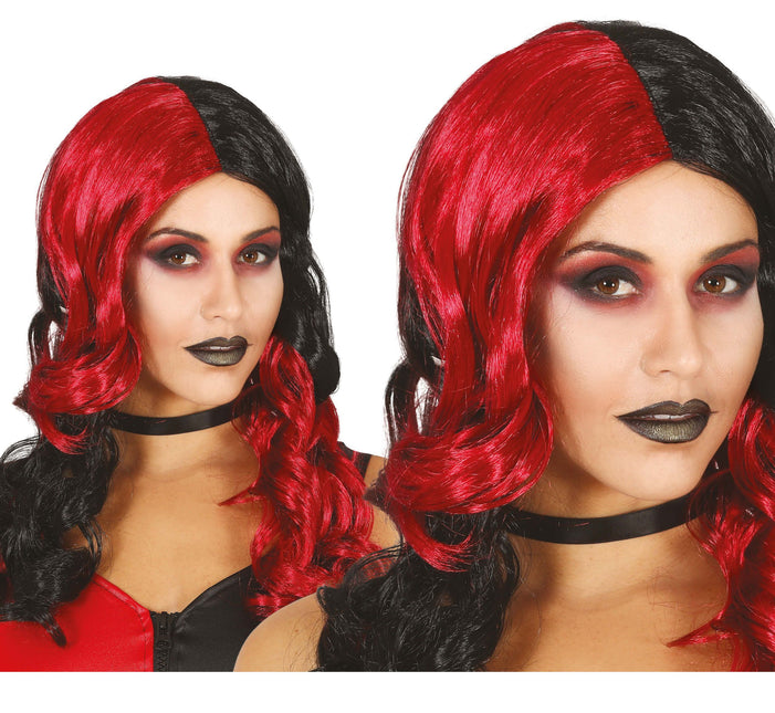 Svart röd peruk lockar