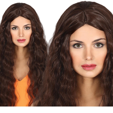 Brun peruk långt hår vågigt