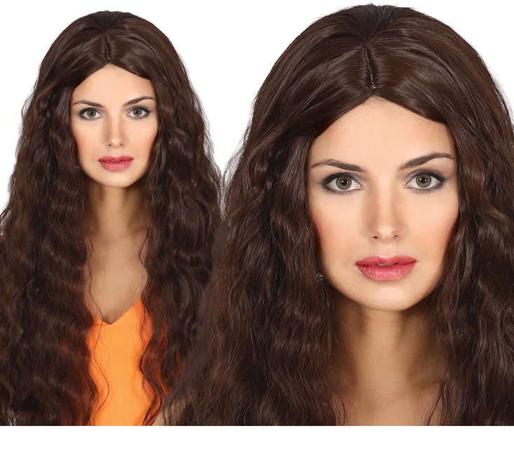 Brun peruk långt hår vågigt