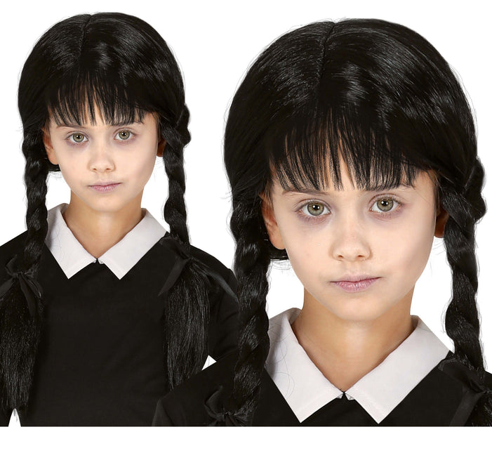 Svart peruk med flätor barn