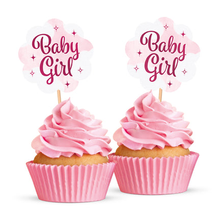 Roze Cocktailprikkers Baby Girl 12st