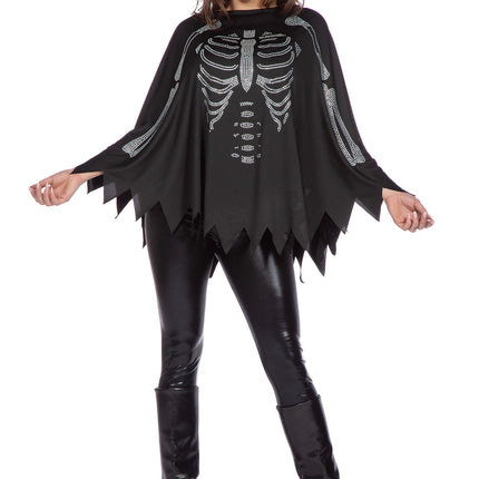 Skelett Poncho Svart Silver Strass