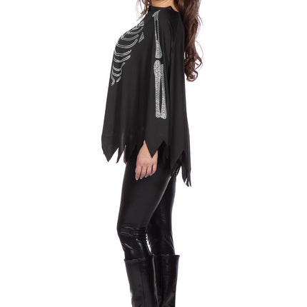 Skelett Poncho Svart Silver Strass