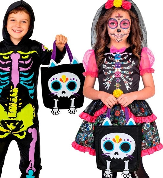 ”Trick or Treat”-väska med skelettkatt