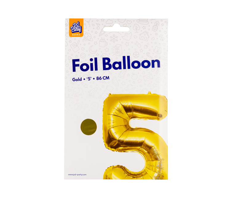 5 Jaar Cijfer Ballon Goud Leeg 86cm van Paper Dreams koop je bij Partywinkel