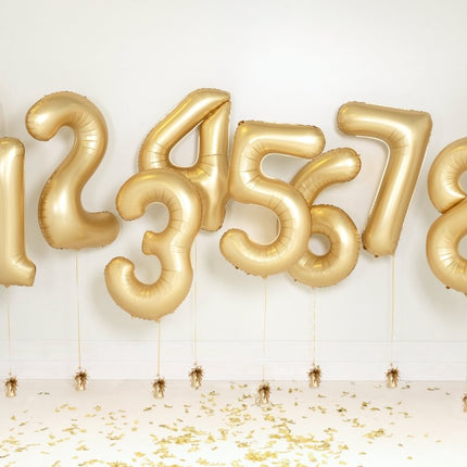 5 Jaar Cijfer Ballon Goud Satijn Folie Leeg 86cm van Partydeco koop je bij Partywinkel