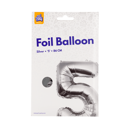 5 Jaar Cijfer Ballon Zilver Leeg 86cm van Paper Dreams koop je bij Partywinkel
