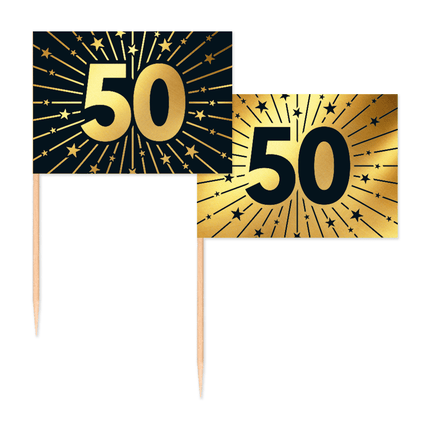 50 Jaar Cocktailprikkers Goud Zwart 50st van WeFiesta koop je bij Partywinkel
