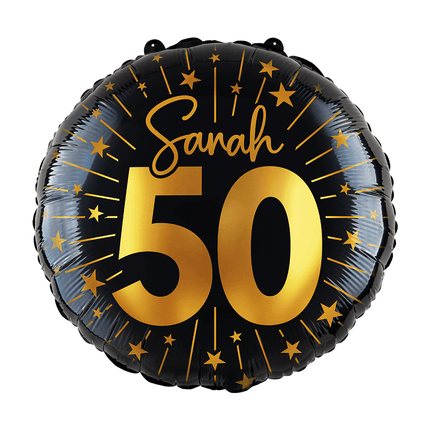 50 Jaar Helium Ballon Zwart Goud Sarah Leeg 45cm van WeFiesta koop je bij Partywinkel