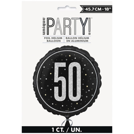 50 Jaar Helium Ballon Zwart Wit Leeg 45cm van Unique koop je bij Partywinkel