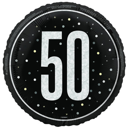 50 Jaar Helium Ballon Zwart Wit Leeg 45cm van Unique koop je bij Partywinkel