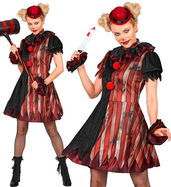Wicked Clown-klänning, röd och svart, dam
