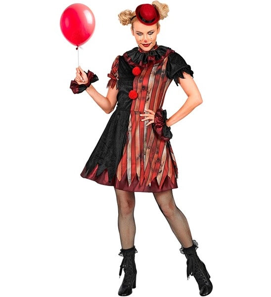 Wicked Clown-klänning, röd och svart, dam