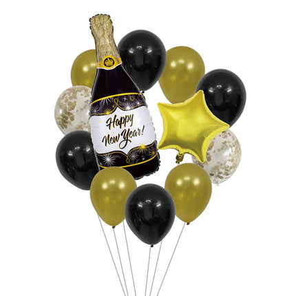 Ballongset ”Happy New Year” (2 folieballonger, 10 latexballonger, sugrör och band 10 m)