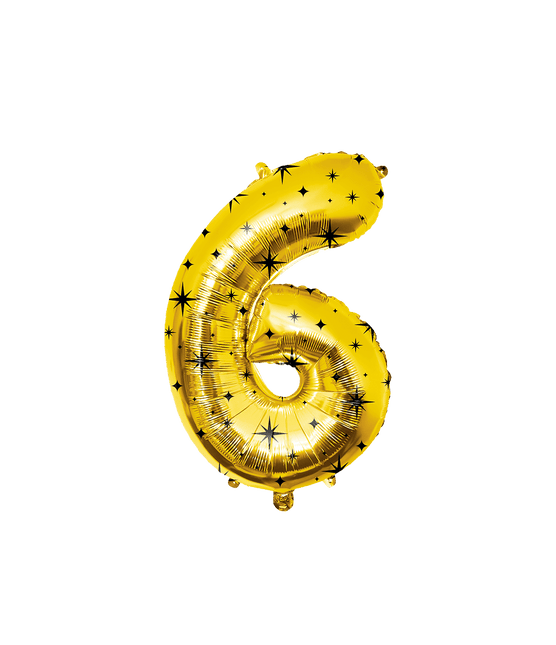 6 Jaar Cijfer Ballon Goud Zwart Sterren 86cm van Paper Dreams koop je bij Partywinkel