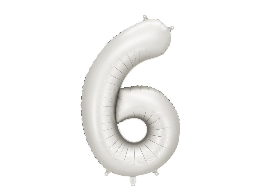6 Jaar Cijfer Ballon Zilver Satijn Folie Leeg 86cm van Partydeco koop je bij Partywinkel