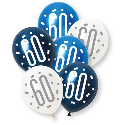 60 Jaar Ballonnen 30cm 6st Blauw Wit van Unique koop je bij Partywinkel