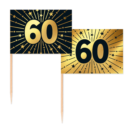 60 Jaar Cocktailprikkers Goud Zwart 50st van WeFiesta koop je bij Partywinkel