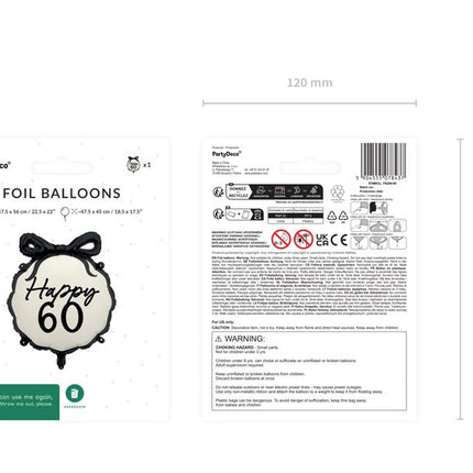 60 Jaar Helium Ballon Zwart Wit 53cm van Partydeco koop je bij Partywinkel