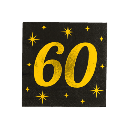 60 Jaar Servetten Zwart Goud 19cm 16st van Paper Dreams koop je bij Partywinkel