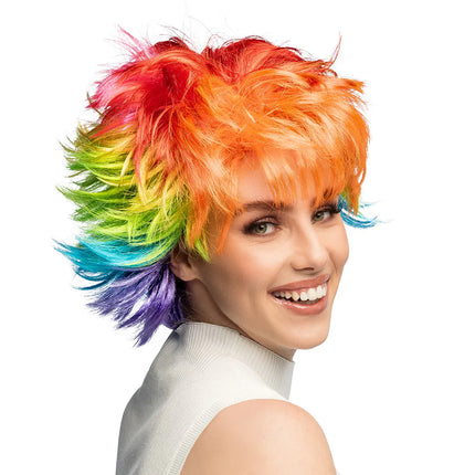 Regenboog Pruik Kort Punk