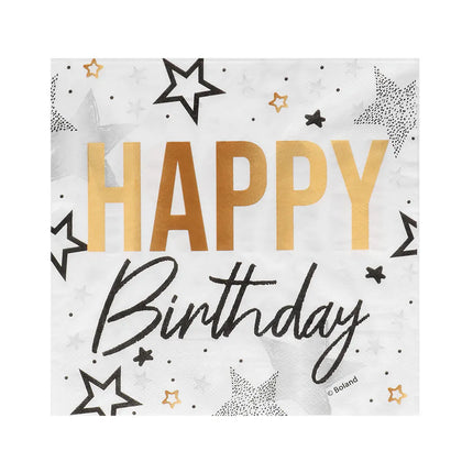Set med 20 pappersservetter ”Happy birthday” (33 x 33 cm)