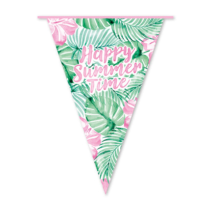 Hawaii-girland, grön och rosa, ”Happy Summer Time”, 10 m