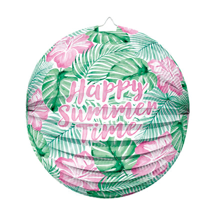 Grön-rosa lampion ”Happy Summer Time”, 25 cm