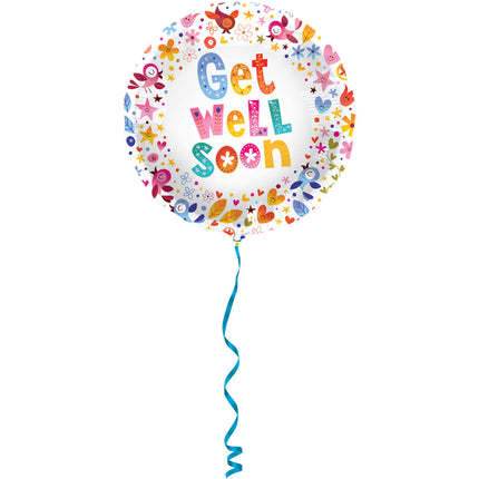 Folieballon Get Well Soon Bloemen - 45cm