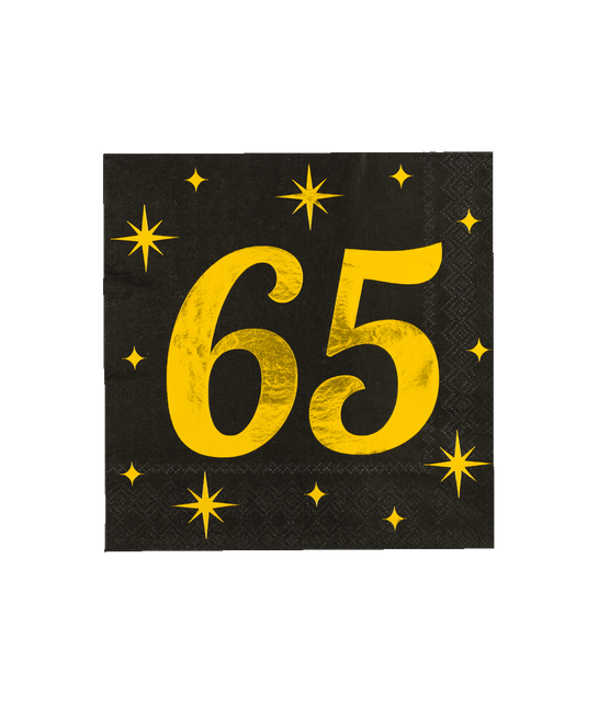 65 Jaar Servetten Zwart Goud 19cm 16st van Paper Dreams koop je bij Partywinkel