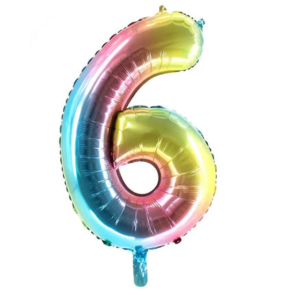 6 år, sifferballong, regnbågsfärgad, tom, 1 m