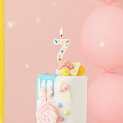 7 Jaar Kaars Gekleurd 10cm van Partydeco koop je bij Partywinkel
