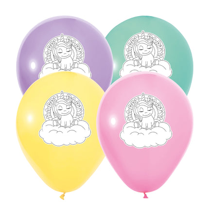 Unicorn-ballonger ”Happy Birthday”, 30 cm, 8 st